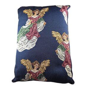 Angel Tapestry Decorative Throw Pillow With Navy Backing holiday christmas